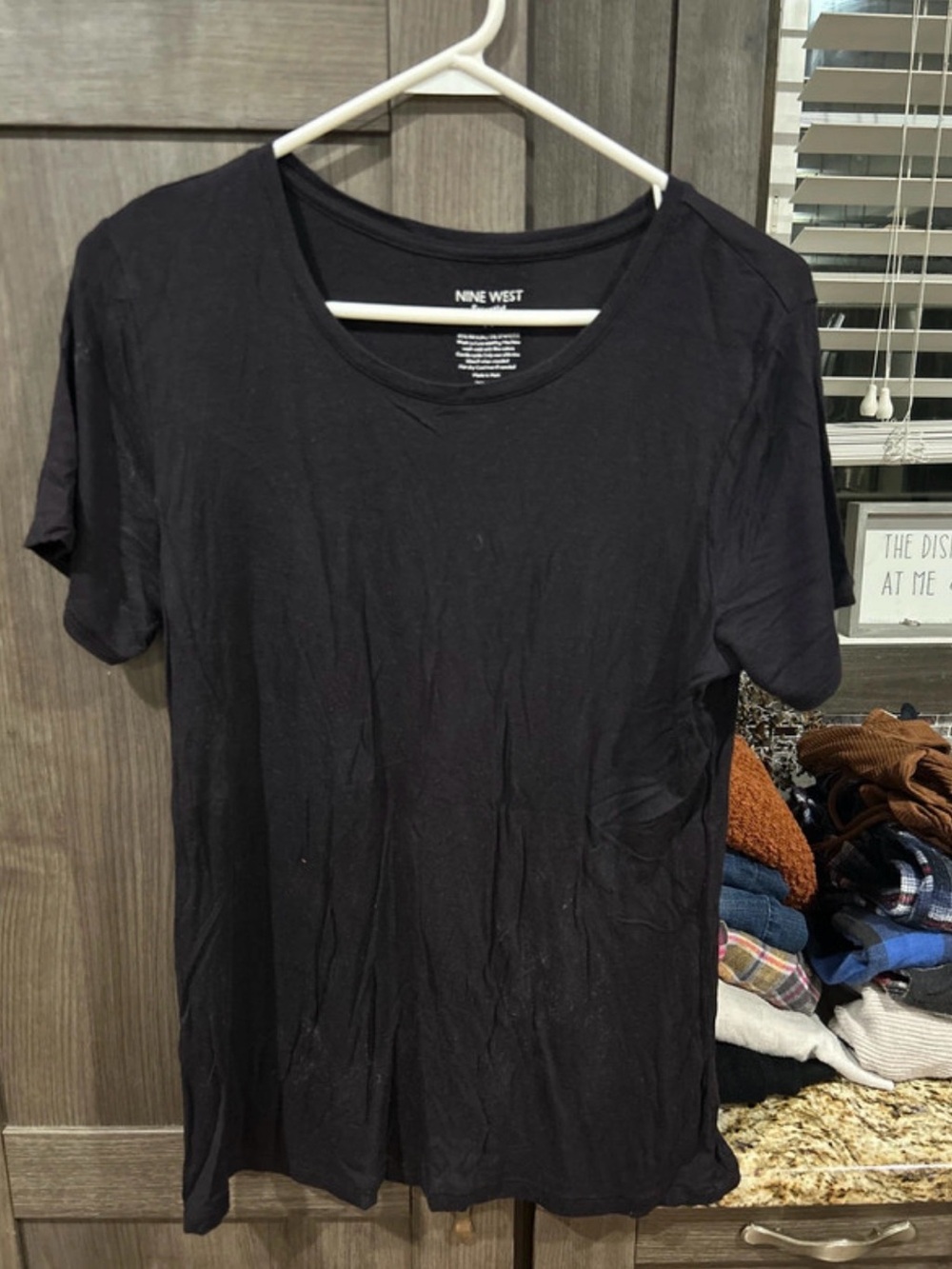 Nine West Black Short-Sleeve Scoop Neck Tee Top
